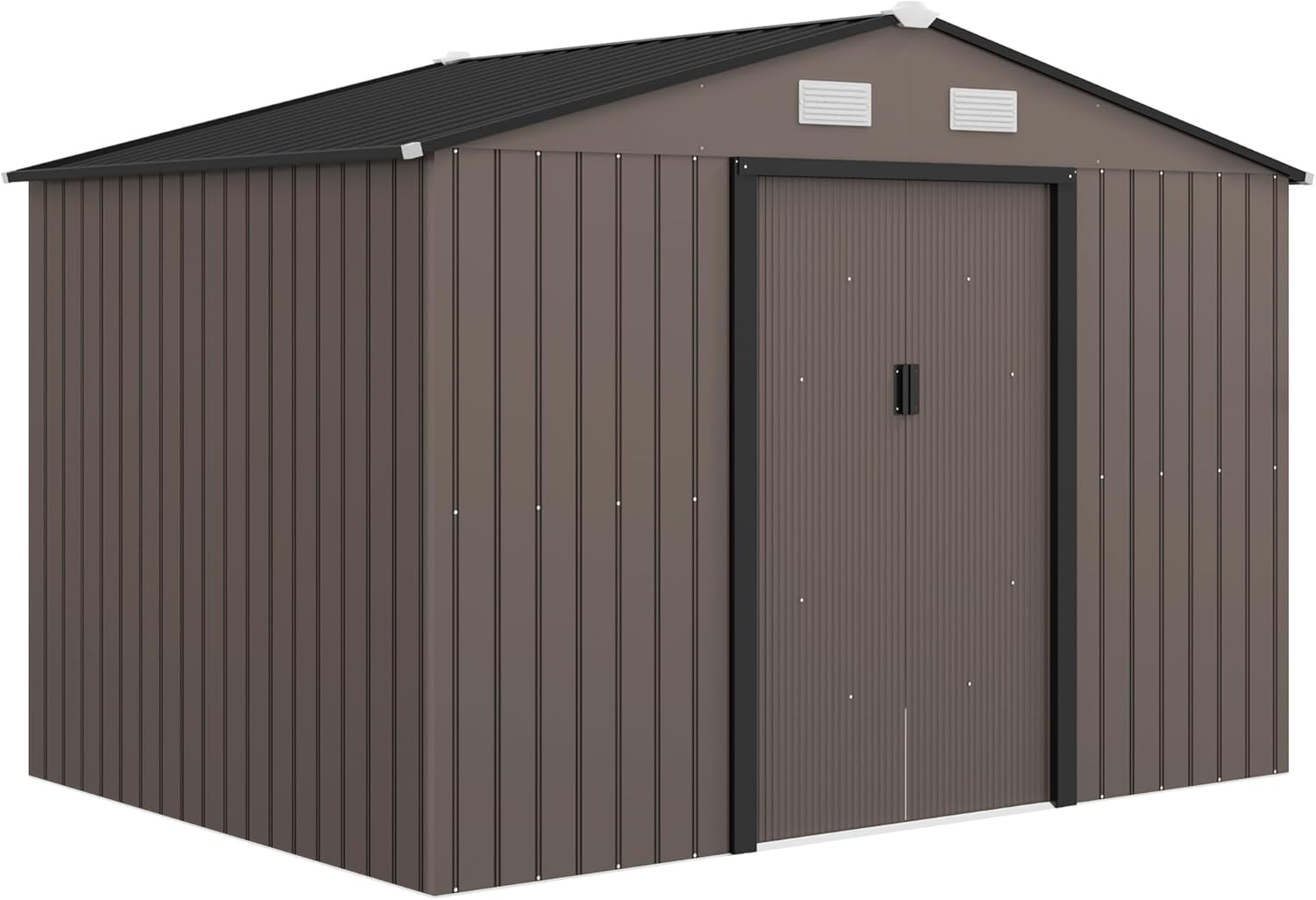 Outsunny Caseta de Jardín Exterior, 5 m² 277x195x192 cm, Cobertizo de Jardín Exterior Metálico con 2 Puertas Correderas, Base Refuerzo (Suelo NO Incluido) y 4 Ventanas, Marrón
