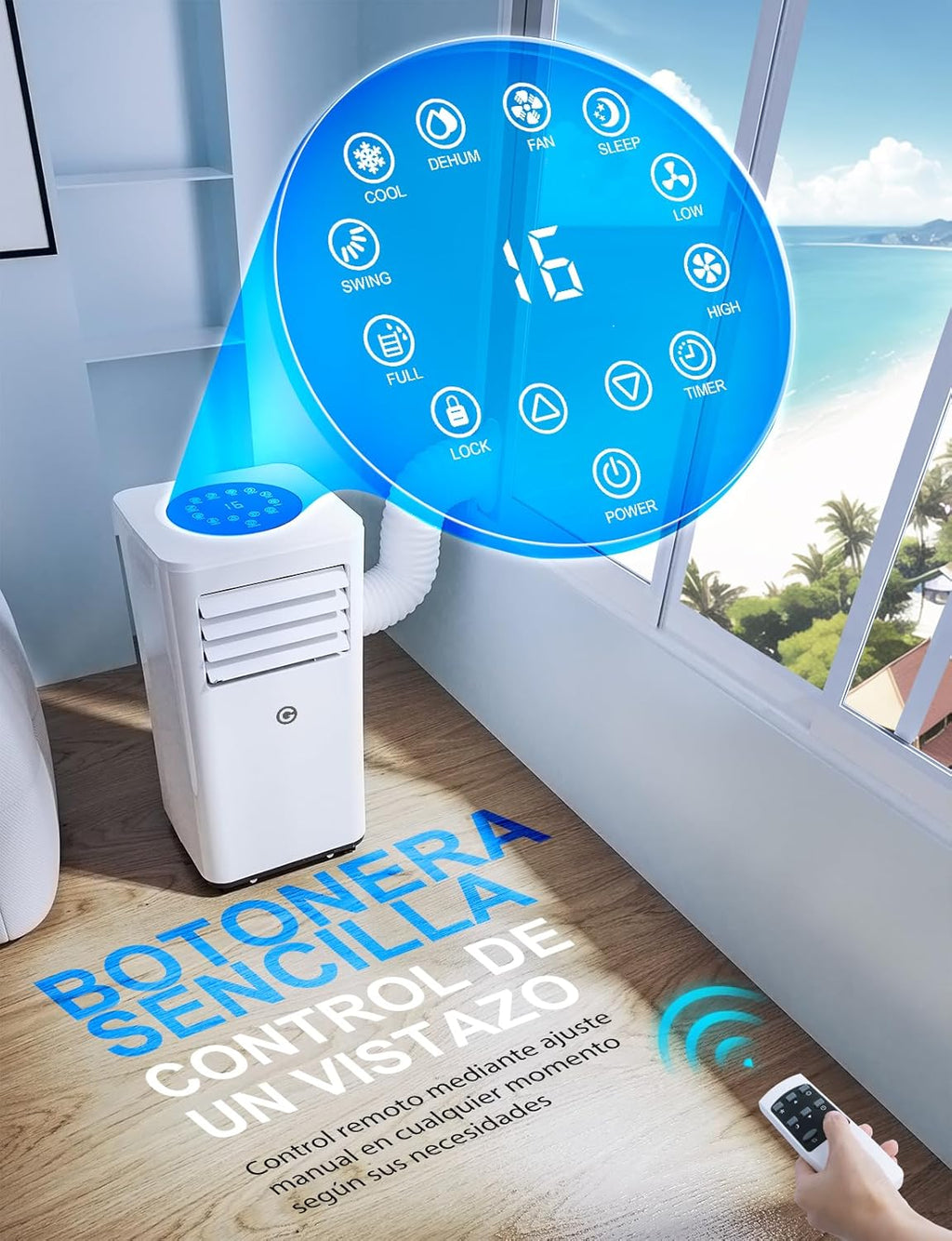 Aire Acondicionado Portátil 9000 BTU, 4 en 1