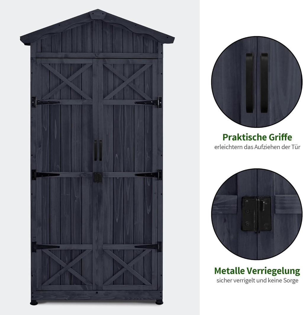 M MCombo Armario de jardín caseta de jardín de Madera Resistente a la Intemperie, Armario Exterior Impermeable con Suelo, para Uso Exterior balcón, 74×99×193 cm (Gris Antracita)