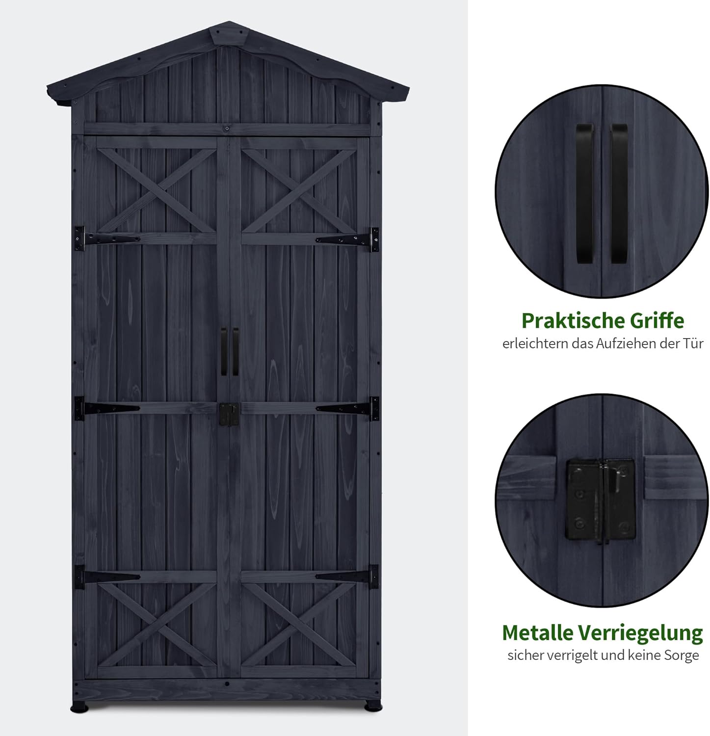 M MCombo Armario de jardín caseta de jardín de Madera Resistente a la Intemperie, Armario Exterior Impermeable con Suelo, para Uso Exterior balcón, 74×99×193 cm (Gris Antracita)