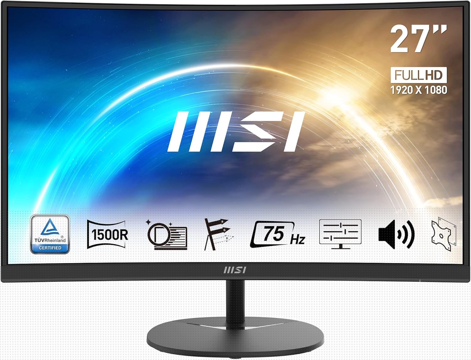 MSI Pro MP341CQ 34" UWQHD zakrzywiony ekran biurowy - Panel VA 1500R, 3440x1440, 100Hz, komfort oczu, sRGB 116%, HDR Ready, wbudowane głośniki, regulowane nachylenie - HDMI, DisplayPort