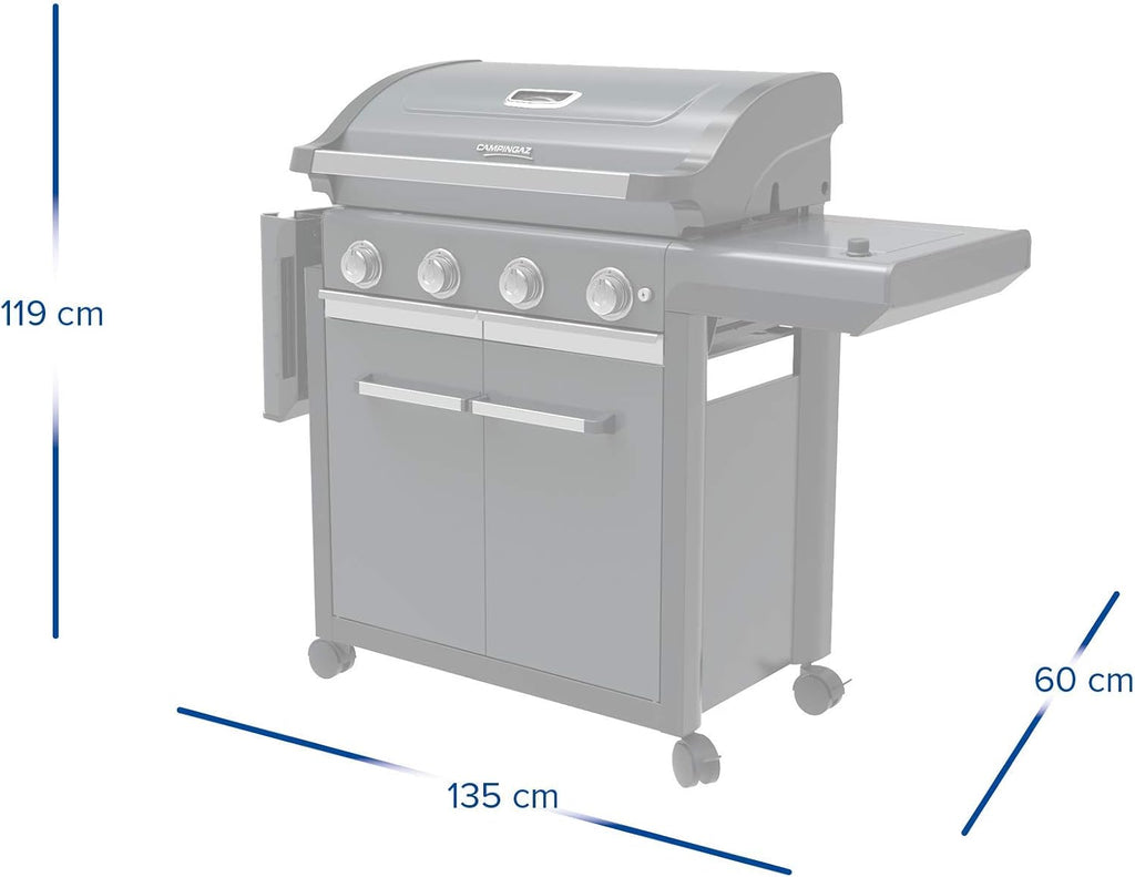 Campingaz Barbacoa de gas Serie 4 Premium S, parrilla de gas con 4 quemadores de acero inoxidable de 13,6 kW, 1 quemador lateral, tapa, termómetro, InstaClean Aqua, sistema modular culinario, cocina
