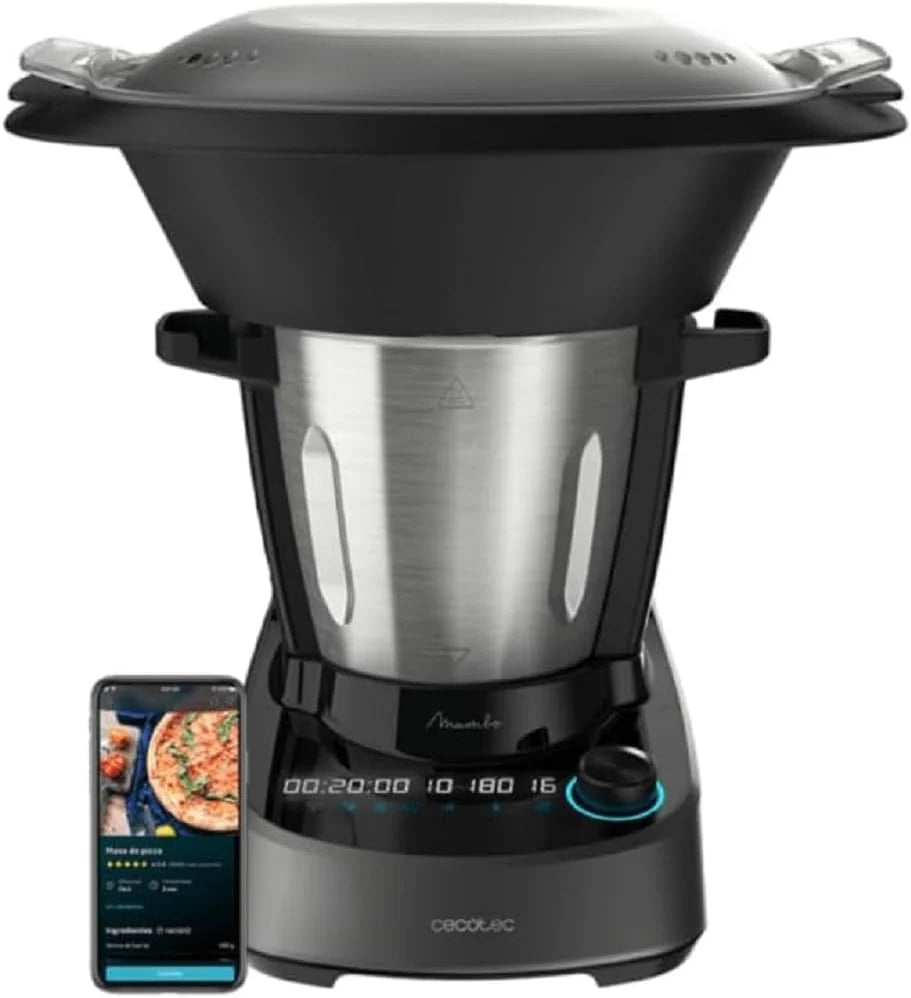 Cecotec Robot de Cocina Multifunción Mambo 11090, 1600 W, 37 Funciones, APP, Báscula y Jarra de 3,3 Litros de Acero inoxidable apta para Lavavajillas, Recetario y Accesorios