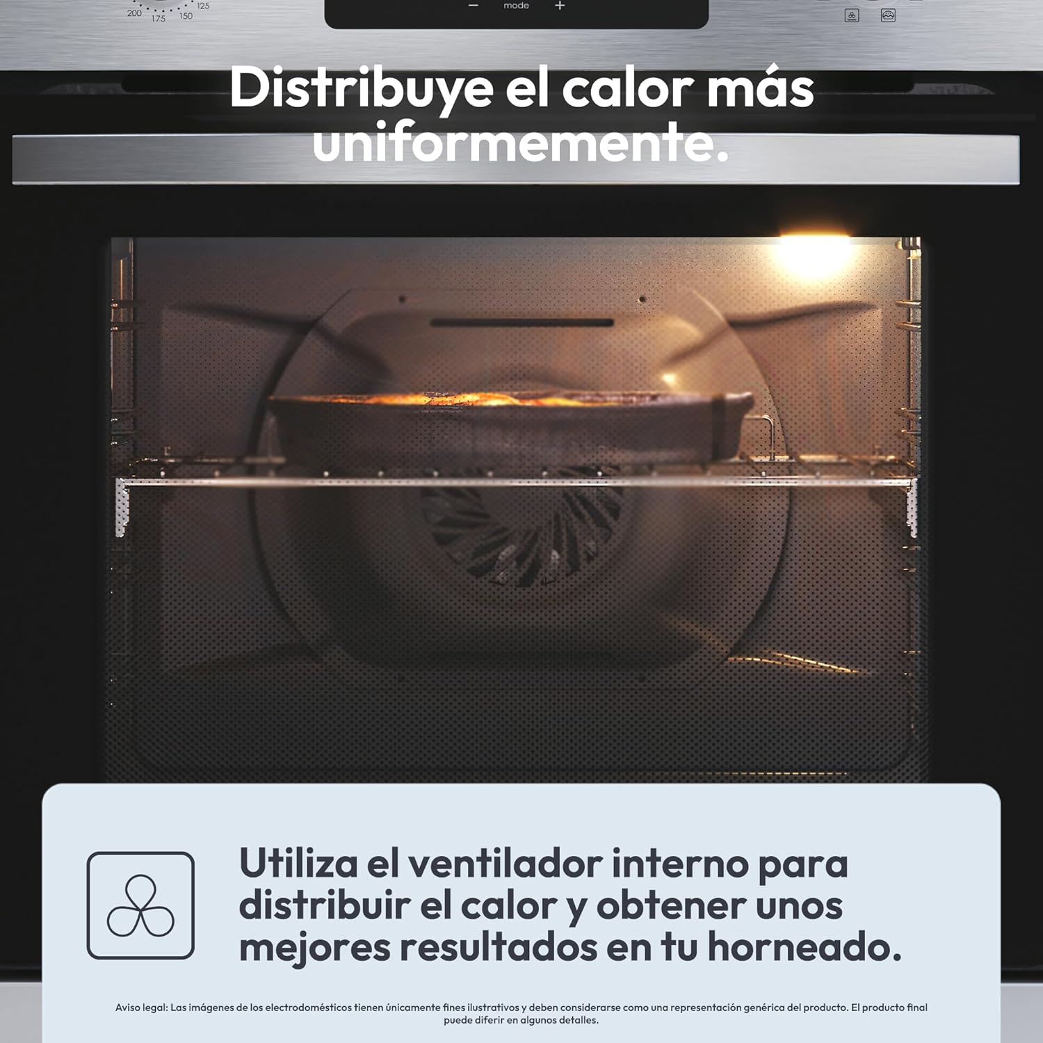 Candy FIDCP X625 L, Horno Multifunción, 70L, Bandeja y Rejilla, Limpieza Aquactiva, Convección + Ventilador radial, 8 Funciones, Display Timer Touch, Mandos Push&Pull, Puerta 2 Cristales, Inox y Negro