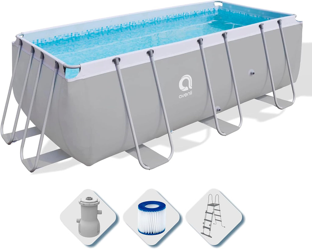 Avenli Suelo Piscina Rectangular con Estructura, 2343 Liters, Gris, 400 x 207 x 122 cm