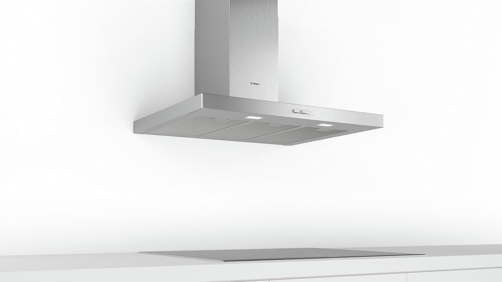 Bosch - Campana Extractora Decorativa de Pared, 90 cm, Serie 2, Control Mecánico, Iluminación LED, Acero Inoxidable, DWB96BC50