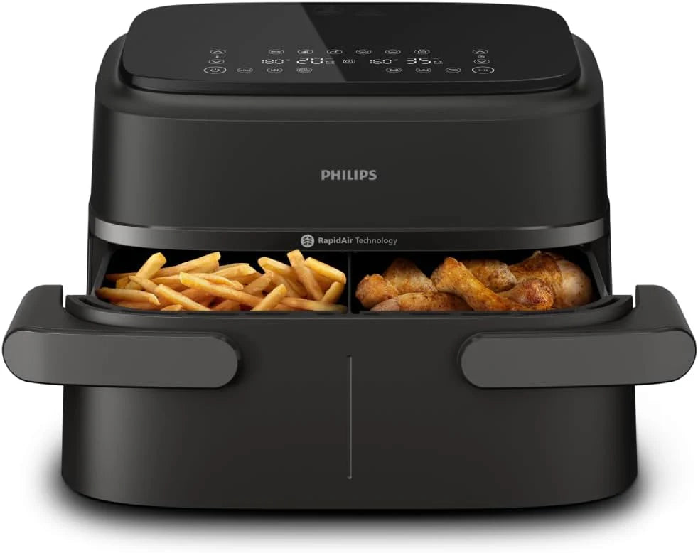 Philips Airfryer 5000 Series Dual Steam Basket - 9L, RapidAir Plus Technology, 19 Functions in 1, 90% Less Fat, Air Steam, 2 Baskets, 2 Sizes, Steam Cooker, Accessories (NA550/00)