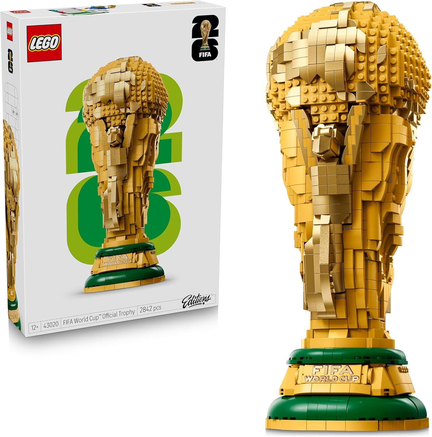 Editions Trofeo Oficial de la Copa Mundial de la FIFA - Trofeo de Juguete - Maqueta 3D con Minifigura Coleccionable - Regalo de Fútbol para Niños y Niñas de 12+ Años y Fans Adultos - 43020