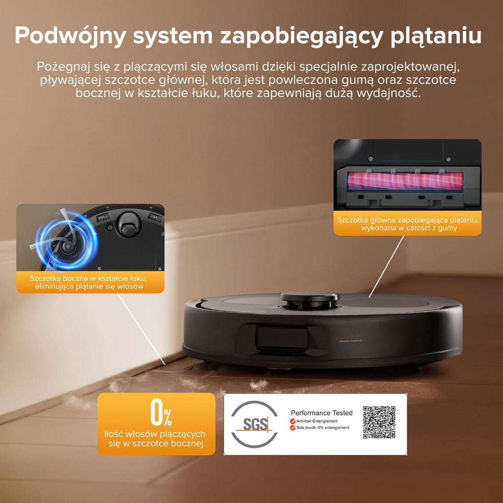 roborock QV 35A Set robot odkurzający, 8000Pa HyperForce, wielofunkcyjna stacja, mop obrotowy 200 obr./min i podnośnik 10 mm, zapobieganie splątaniu, unikanie przeszkód, mapowanie