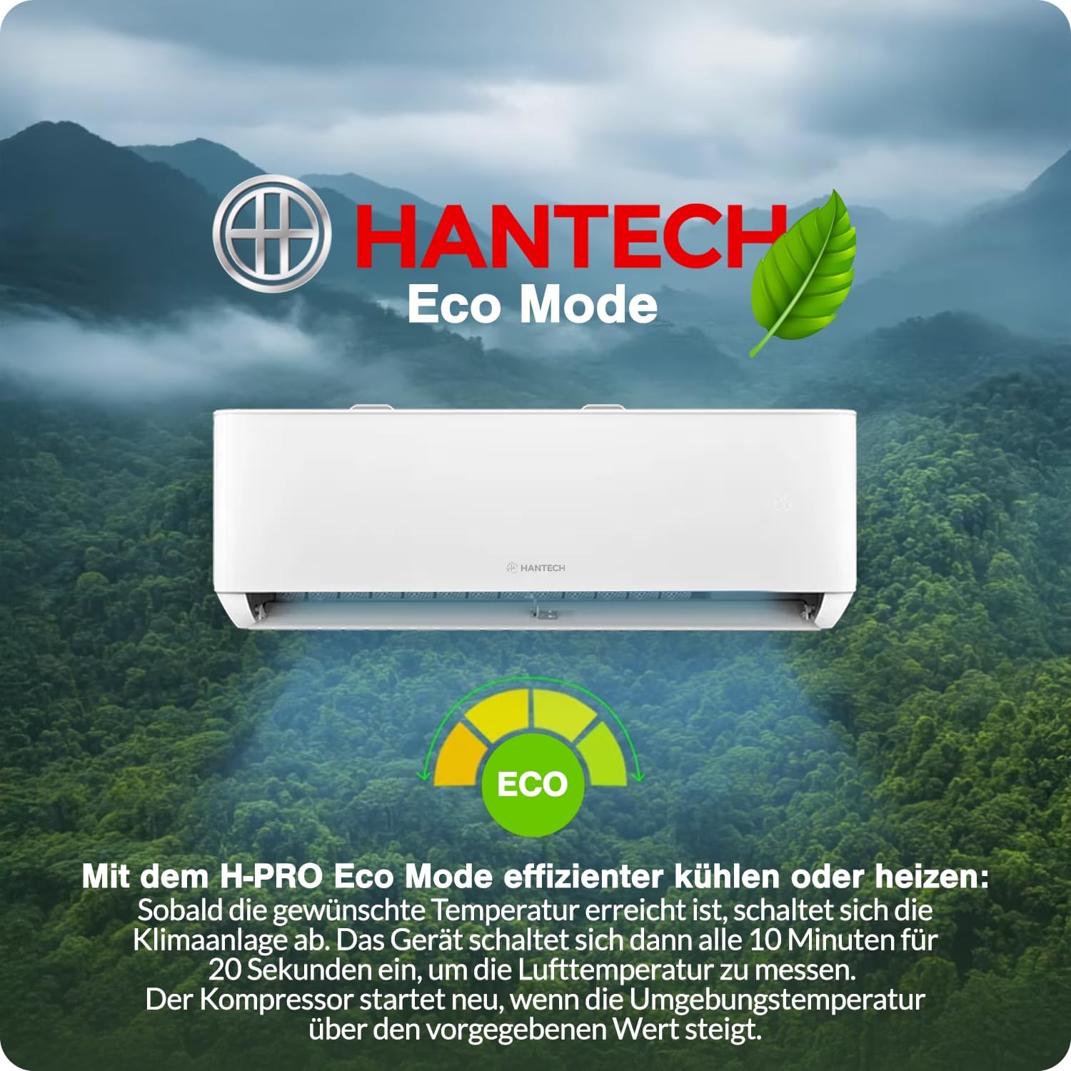 HANTECH Split aire acondicionado 12000 BTU H-PRO función de calefacción y refrigeración, filtro de aire, WIFI, material de montaje