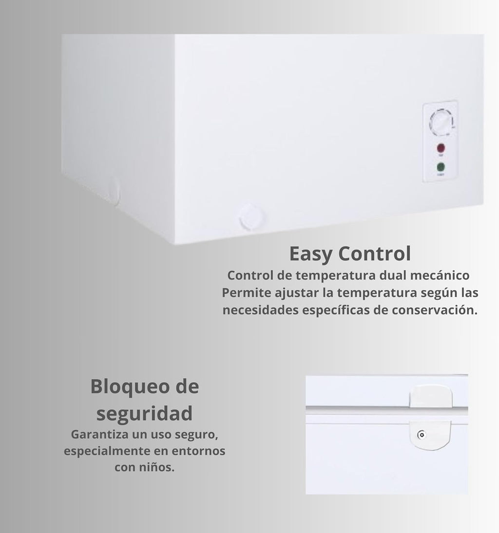 VOK Congelador Horizontal 194 L Ancho 81,8 cm - Función Dual, Congelación Rápida, Luz LED, Bloqueo de Seguridad, Autonomía de 23 h, Blanco