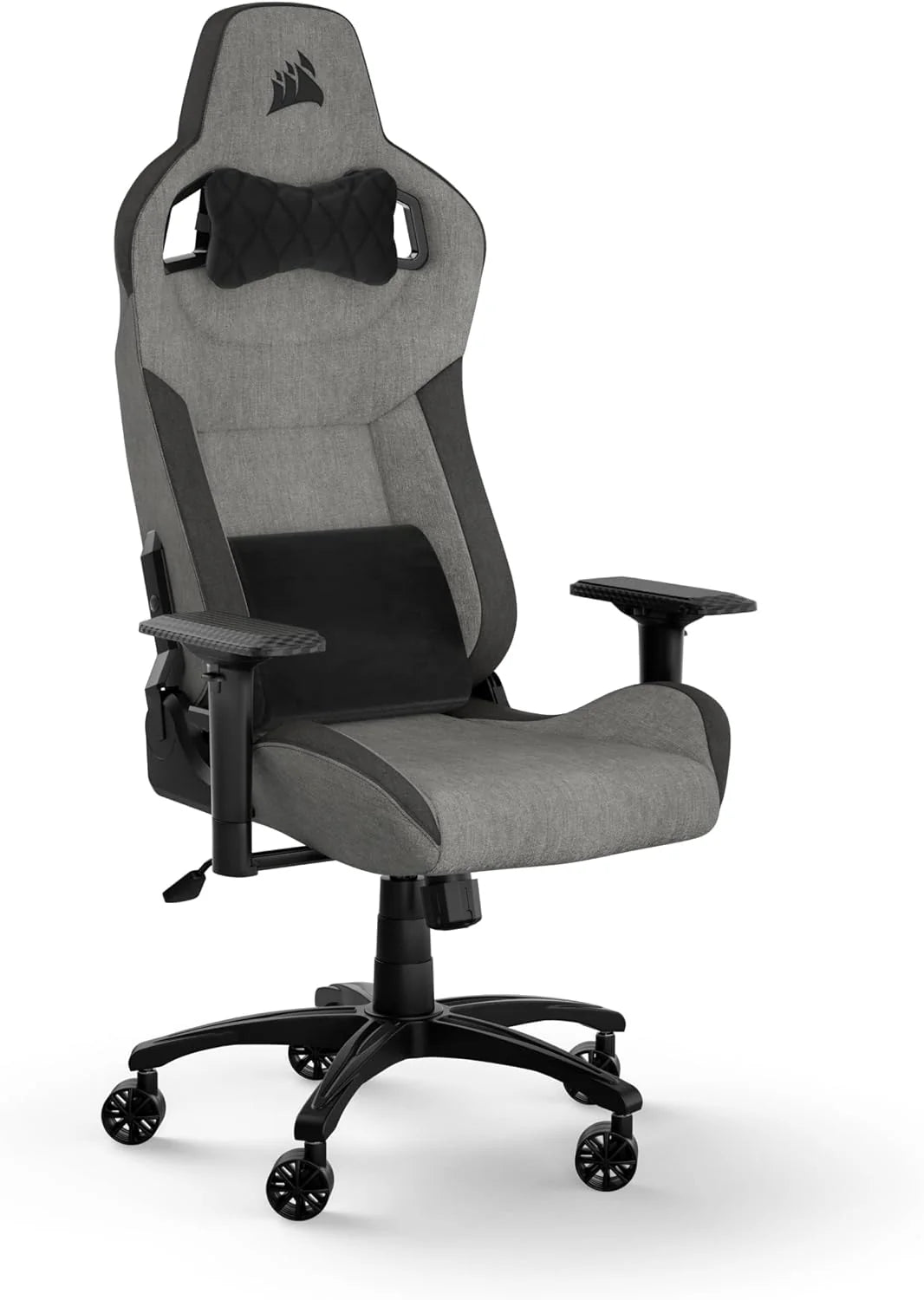 Corsair T3 RUSH Fabric Gaming Chair (2023) – Racing Inspired Design – Soft Fabric Exterior – Padded Neck Pillow and Memory Foam Lumbar Support – Charcoal