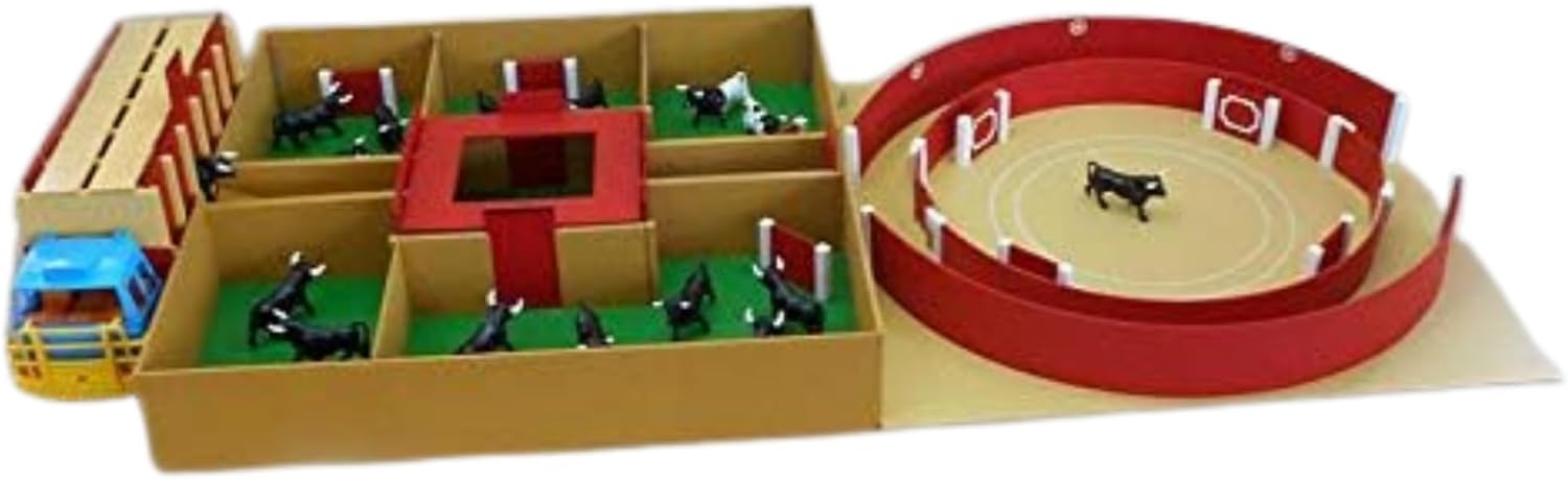 Conjunto de Camión, Toriles y Plaza de Toros - Juego Taurino para Niños +3 Años con 18 Toritos y 2 Mansos - Fabricado en España - Hecho a Mano - AMBIENTS ARTESANÍA TAURINA