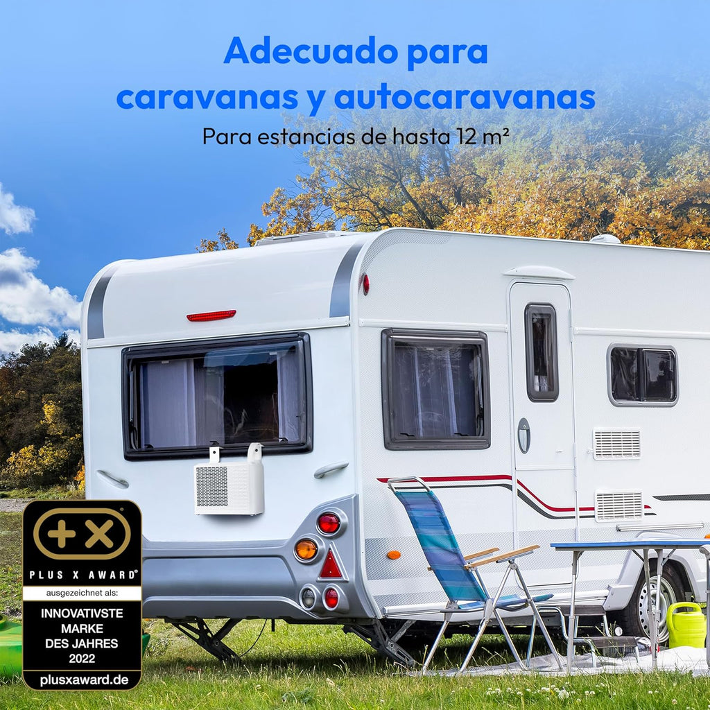MEDION Smart Split Aire Acondicionado Caravana P502 (5000 BTU, 3 en 1, Refrigeración, Deshumidificación, Ventilador, hasta 12 m², ideal para caravanas, Campers, Modo Nocturno, WiFi, App, MD 37735)