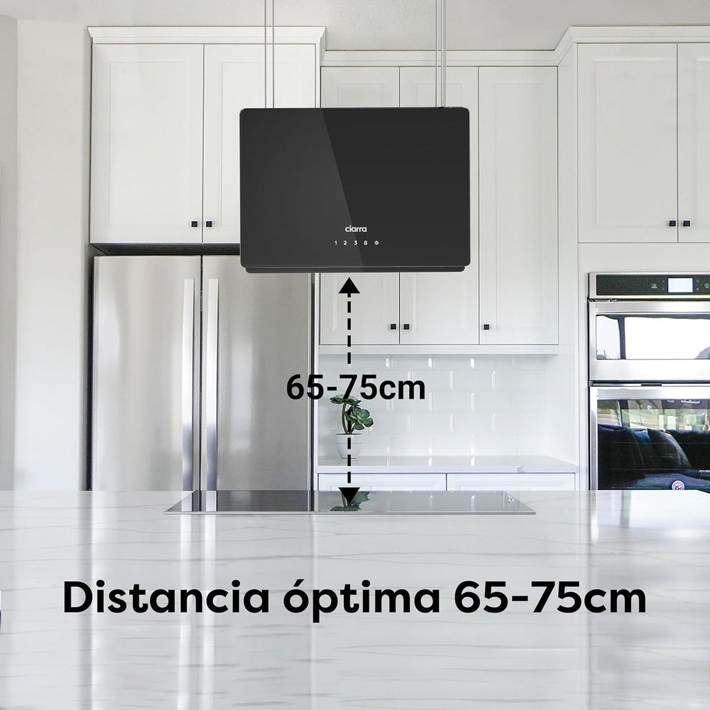 CIARRA CBCB4850 Campana Extractora en Isla sin Salida de Humos Clase A+++ 48cm 700m³/ h WiFi y Control Táctil Filtro de Carbón Incluido 4 Velocidades 2 Luces LED Negro