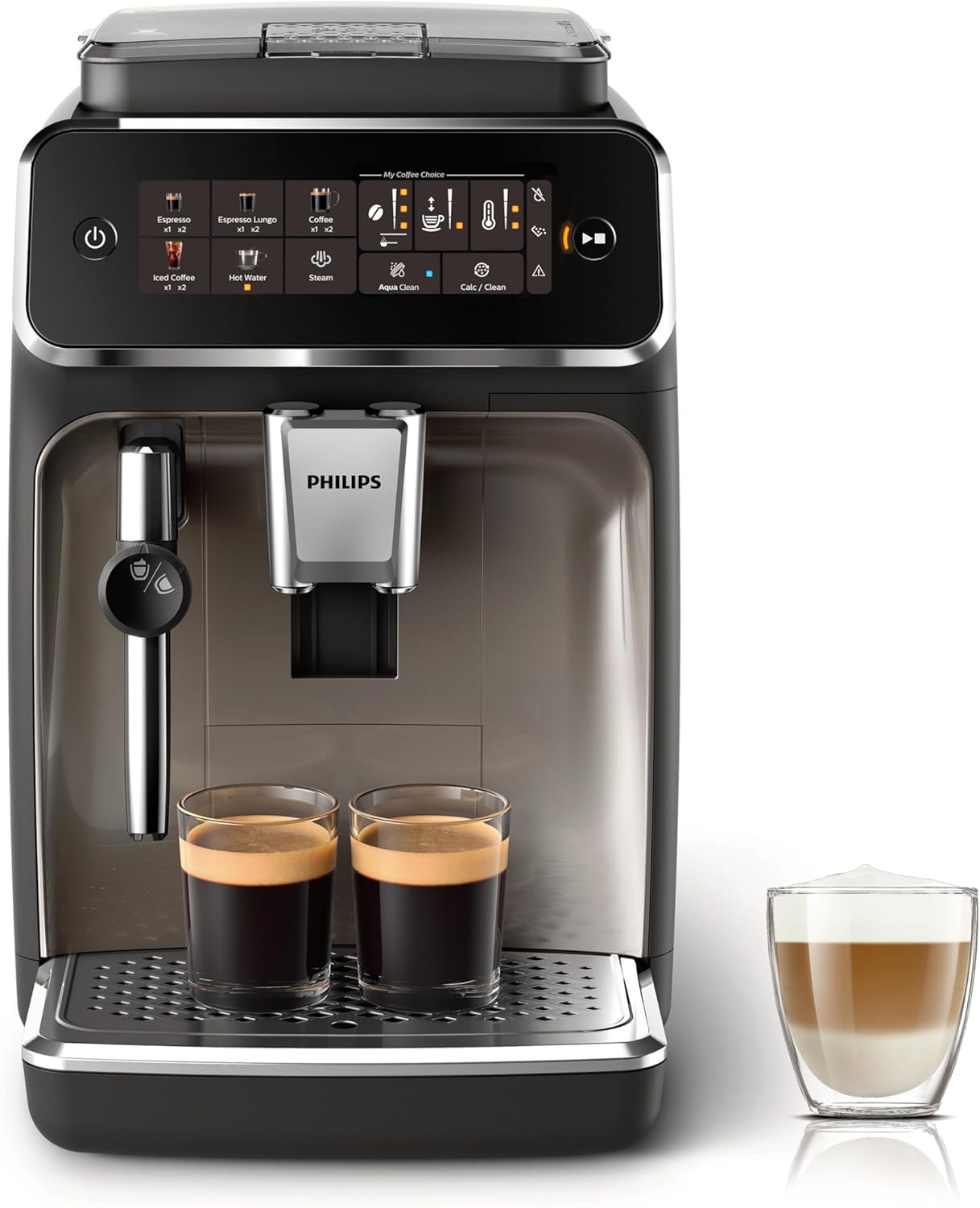Philips 2200 Series Automatyczny ekspres do kawy - 2 rodzaje kawy, wyświetlacz dotykowy, klasyczny spieniacz do mleka, ceramiczny młynek, matowa czerń (EP2220/10)