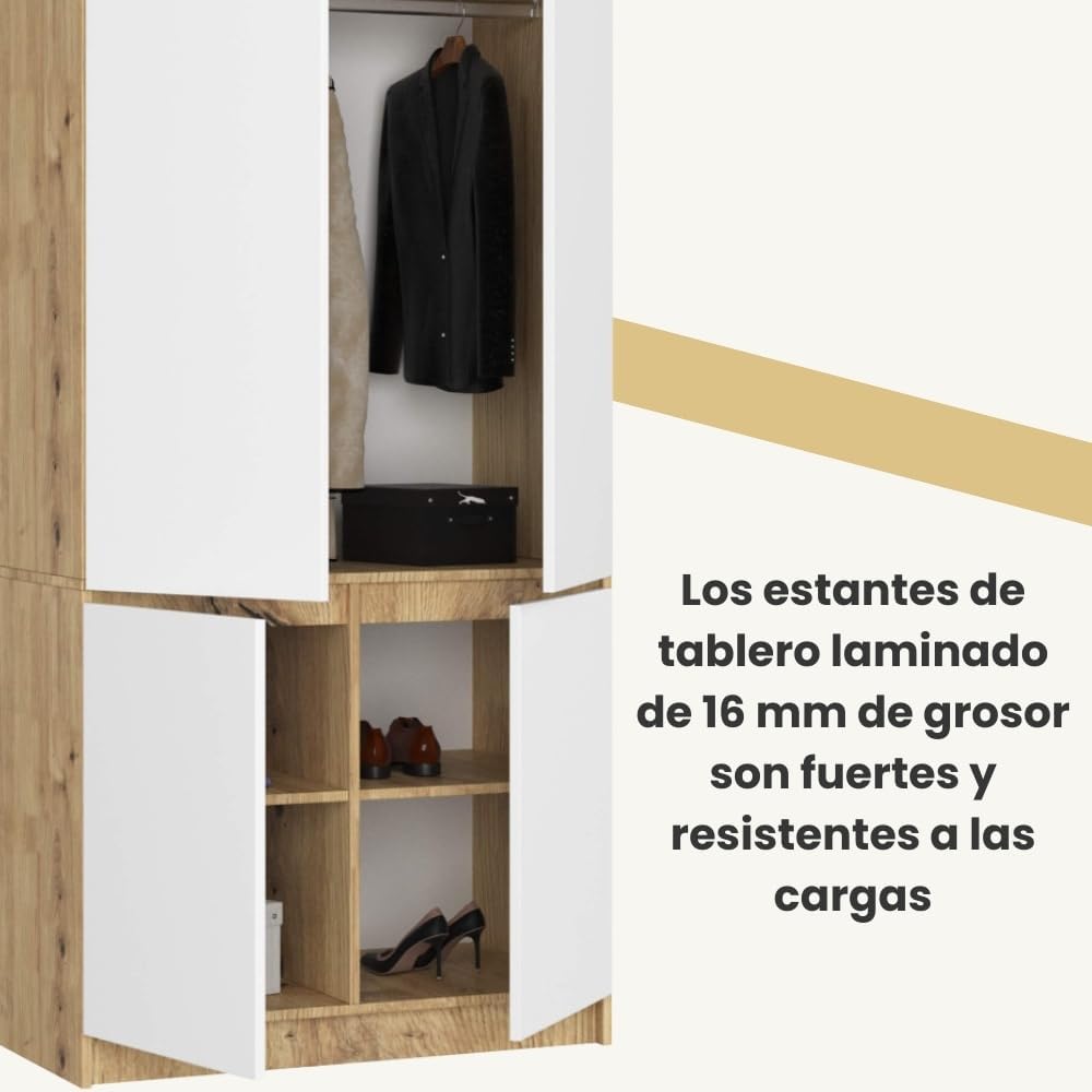 Armario AKORD S90 Roble Artisan 90 cm 4 puertas frente en color Blanco 90x51x180 cm