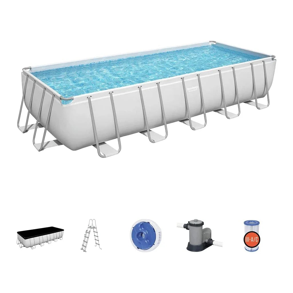 2025 Bestway 5611Z Power Steel Frame Pool Kit completo con bomba de filtro 640 x 274 x 132 cm, gris claro