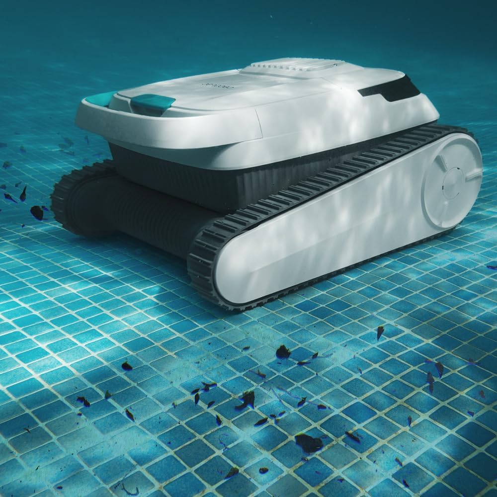 Cecotec Robot Limpiapiscinas para Fondos, Paredes y Línea de Flotación Conga Pooldroid 5000 TotalClean Pearl. Superficies 100m2, Pendiente Máx 90º, Limpieza Ordenada, Autonomía 100min, Capacidad 4L