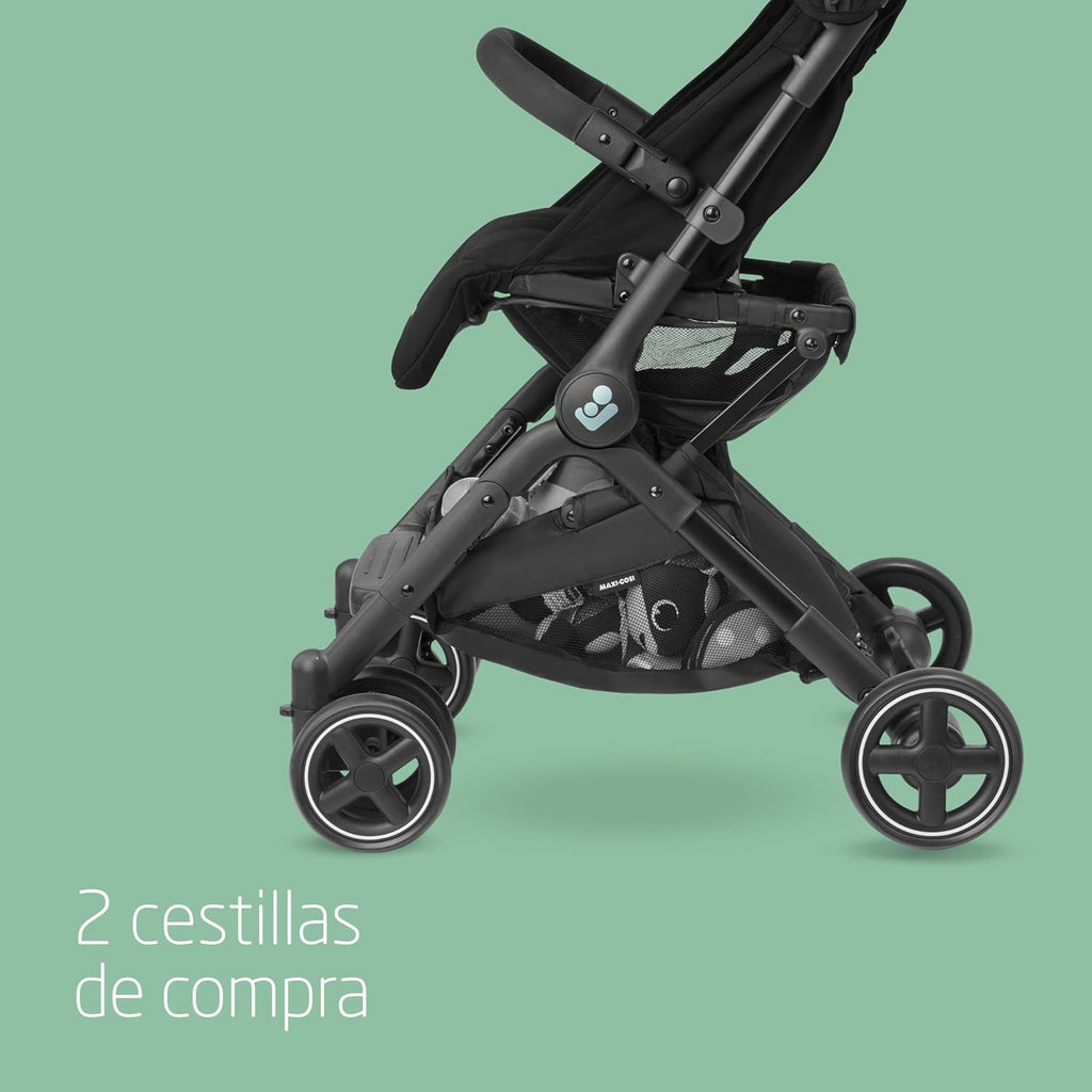 Maxi-Cosi Lara2, Silla de Paseo Ligera, 0-4 años, 0-22 kg, Silla Paseo Bebe Compacta, 3 Reclinaciones, Reclinación Total, Plegado Automático, Bandolera, Essential Black