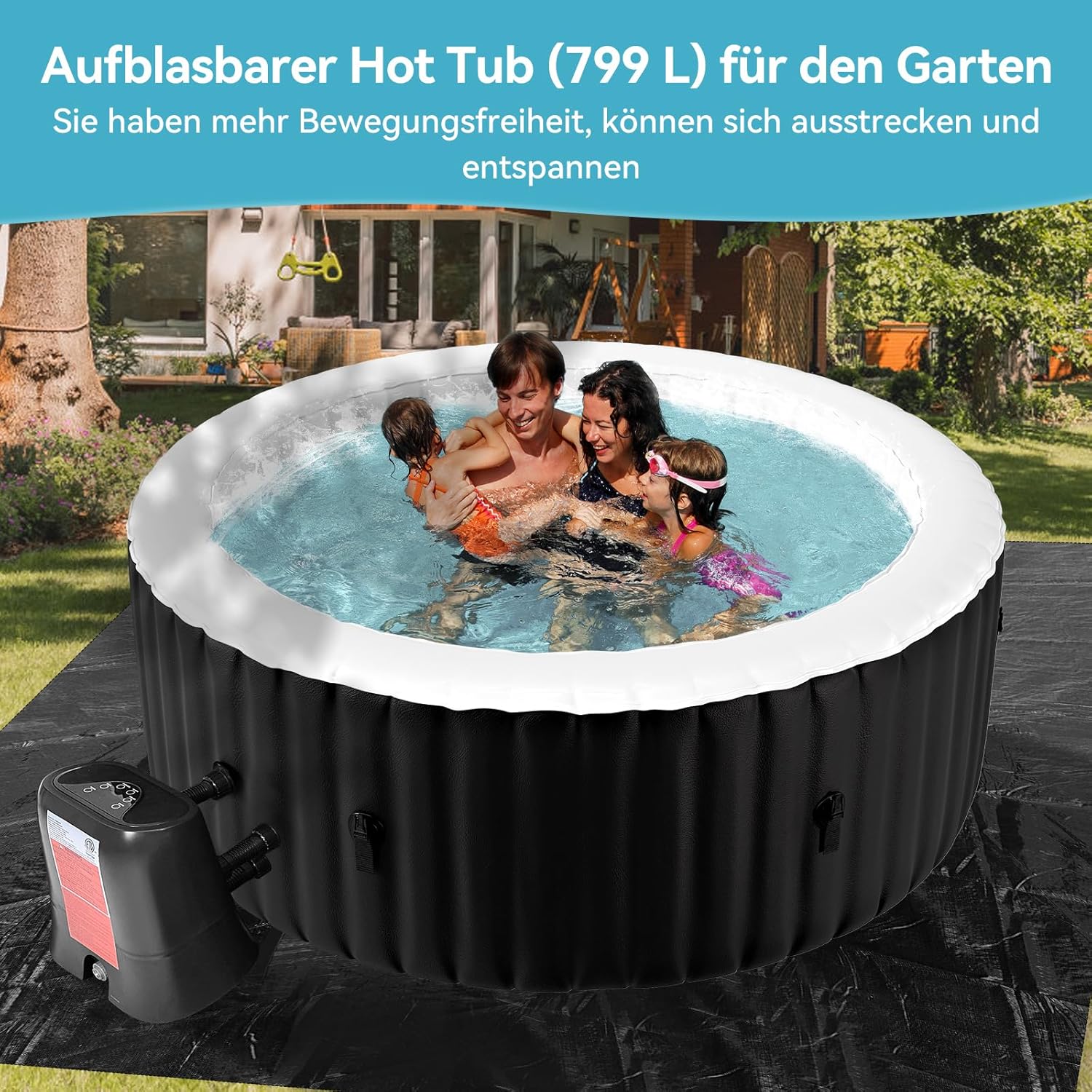 Hot Tub hinchable para 4 personas, 2400 W interior/exterior, piscina de spa de invierno, con 120 chorros de aire, protección contra heladas, 799 litros, a prueba de fugas, ahorro de energía