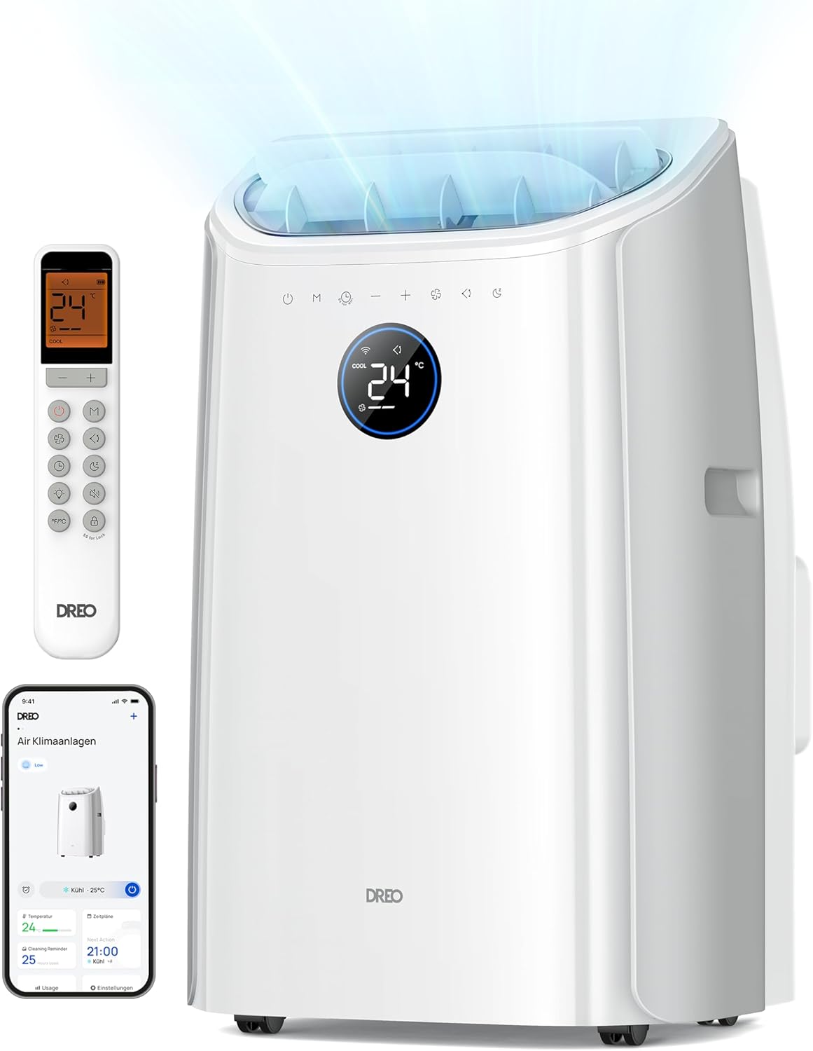 DREO Aire Acondicionado Portátil de 10000 BTU para Habitación, Refrigeración sin Drenaje, Silencioso, Control por Aplicación/Voz, Temporizador de 24 Horas, con Ventilador y Deshumidificador