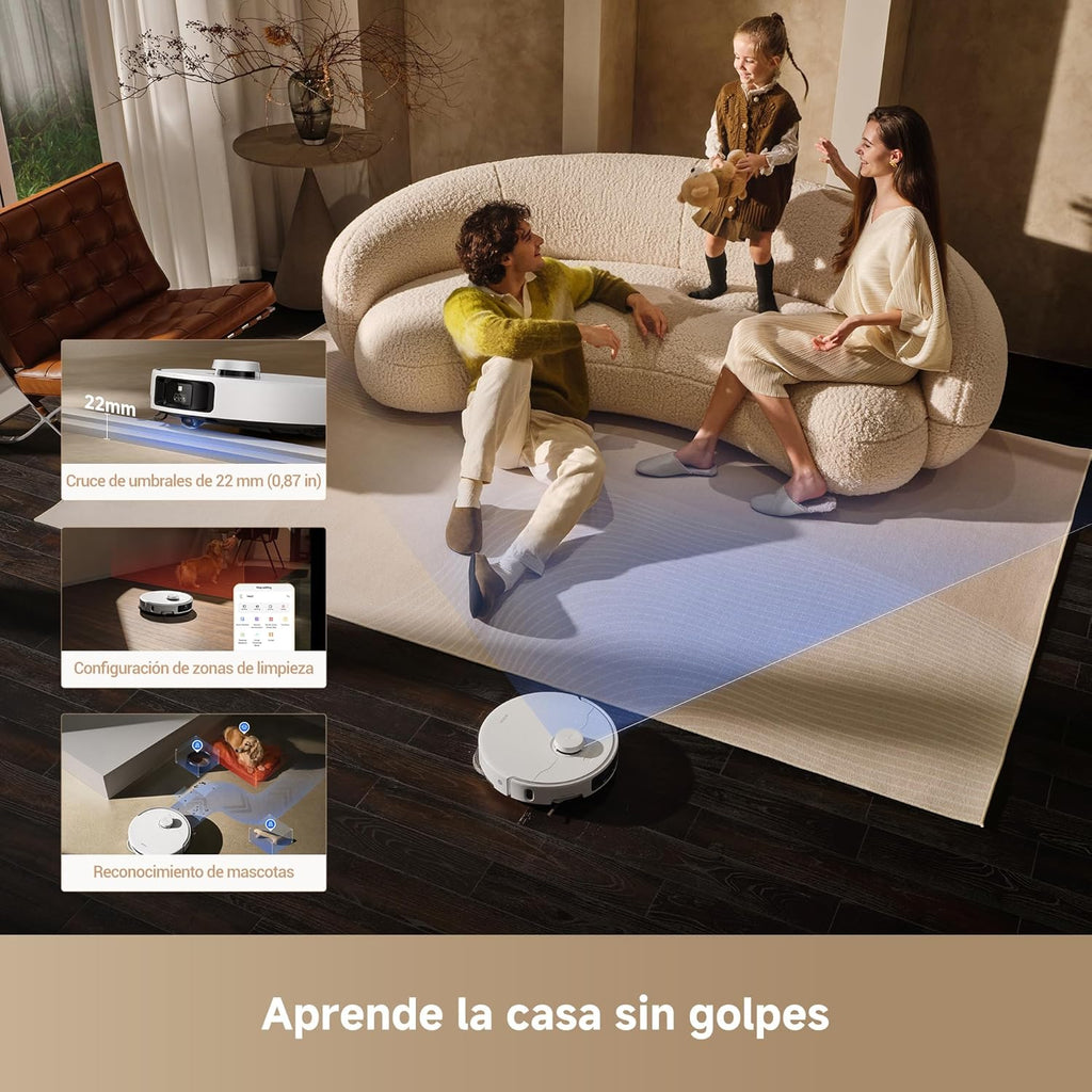 Mova P50Pro Ultra Robot Fregasuelos y Aspirador, 19.000 Pa Autovaciado y Autolimpieza con Agua Caliente a 75℃, Mopa Extensible, Navegación LDS+IA RGB, Evita Obstáculos, Deal para Pelo Mascota y Alfom