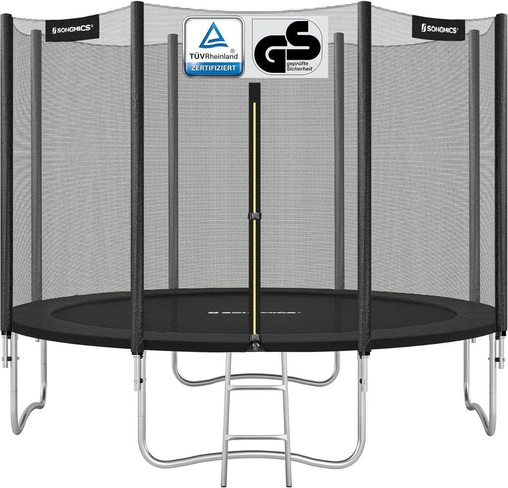 SONGMICS - Children's Outdoor Trampoline Diameter 183/244/305/366/427 cm, External Protection Net, Safety Cushions, Ladder, Straight Post 180 cm High, Steel Frame