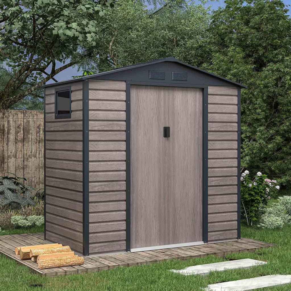 Gardiun Caseta Metálica Surrey 2,71 m2 Exterior 213x127x211 cm de Acero con Ventana Lateral y Efecto Madera Veteada