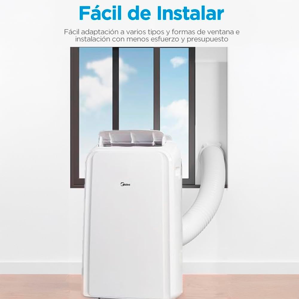 MIDEA Pingüino Aire Acondicionado Portátil 3 en 1 | 3000 Frigorías / 12000 BTU | Air conditioner Silencioso 43m2 - Deshumidificador Ventilador Climatizador 3500 W - 4 modalidades con kit de ventana