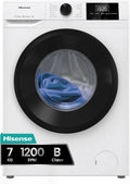Hisense WFQP701219VM Washing Machine, Class A, 7 kg, 1200 rpm, Height 84.5 cm x Width 59.5 cm, White
