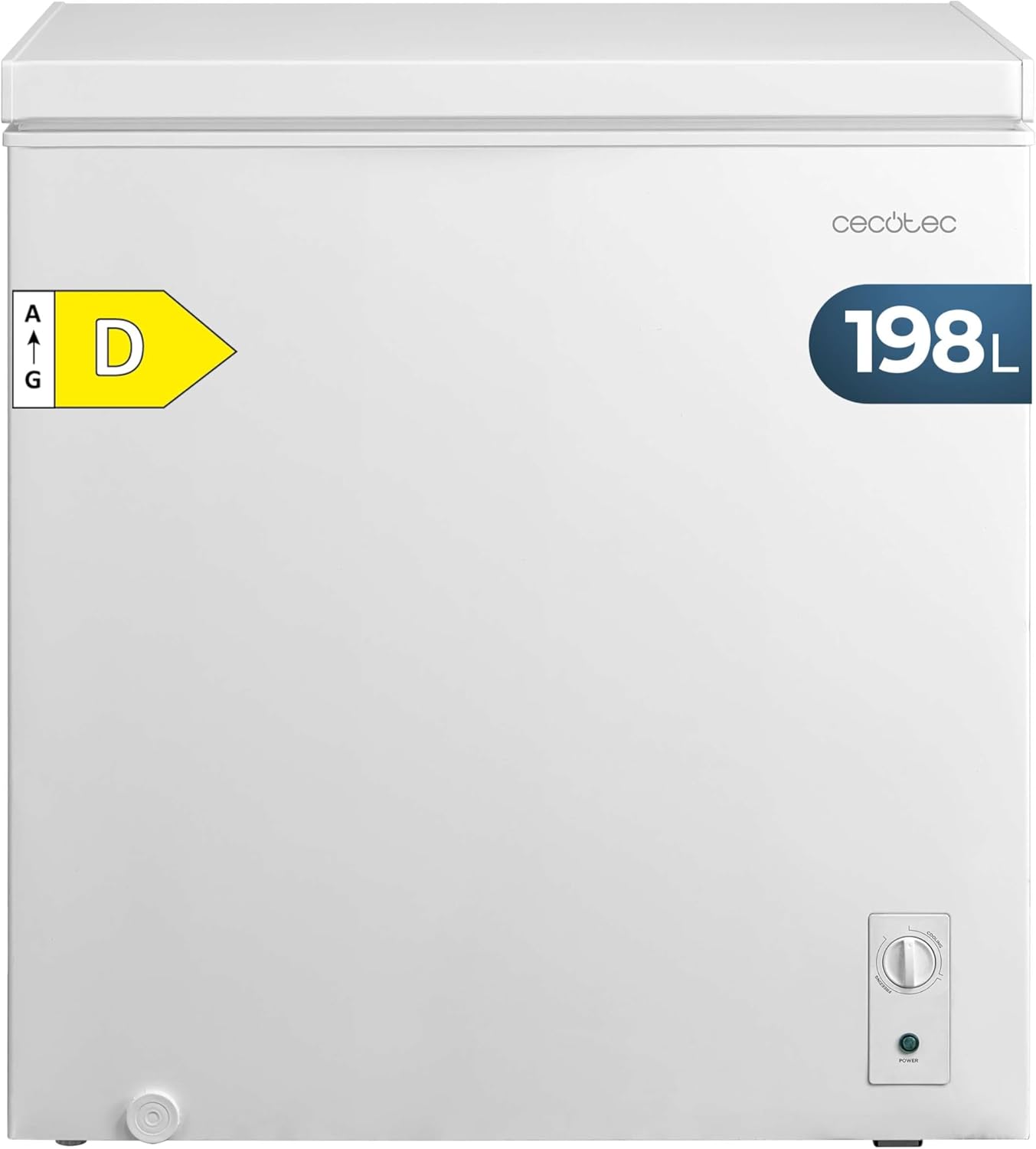 Cecotec Congelador Horizontal 198L Bolero CoolMarket Chest 198M White D. Cesta con Asas, Control Mecánico LED, UltraContact D-Cool, Dual Function, Puerta ZeroG (80º-30º), Fast Freezing, Compacto