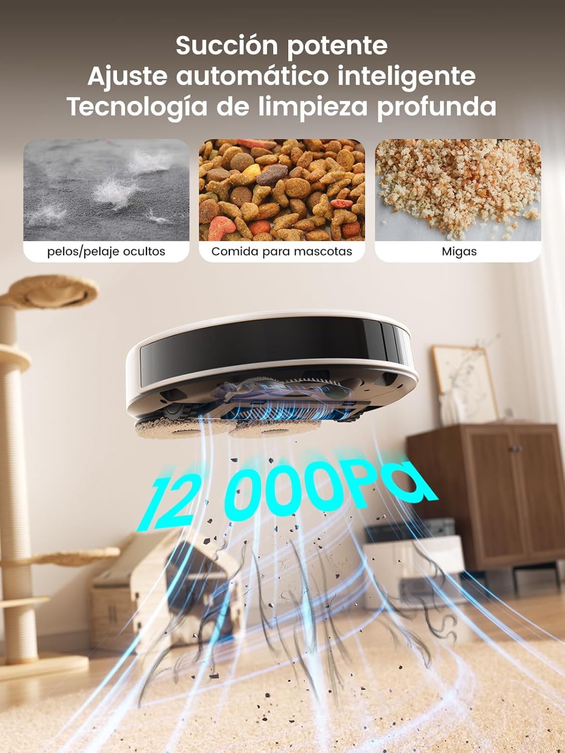 Lefant M3 Robot Aspirador y Friegasuelos con Base de Autovaciado, Navegación Láser dToF, Mapeo Inteligente, Evitación Obstáculos PSD 190°, 12000Pa, Autonomía 220mins, WiFi/Alexa/APP/i Watch, 2,4G & 5G