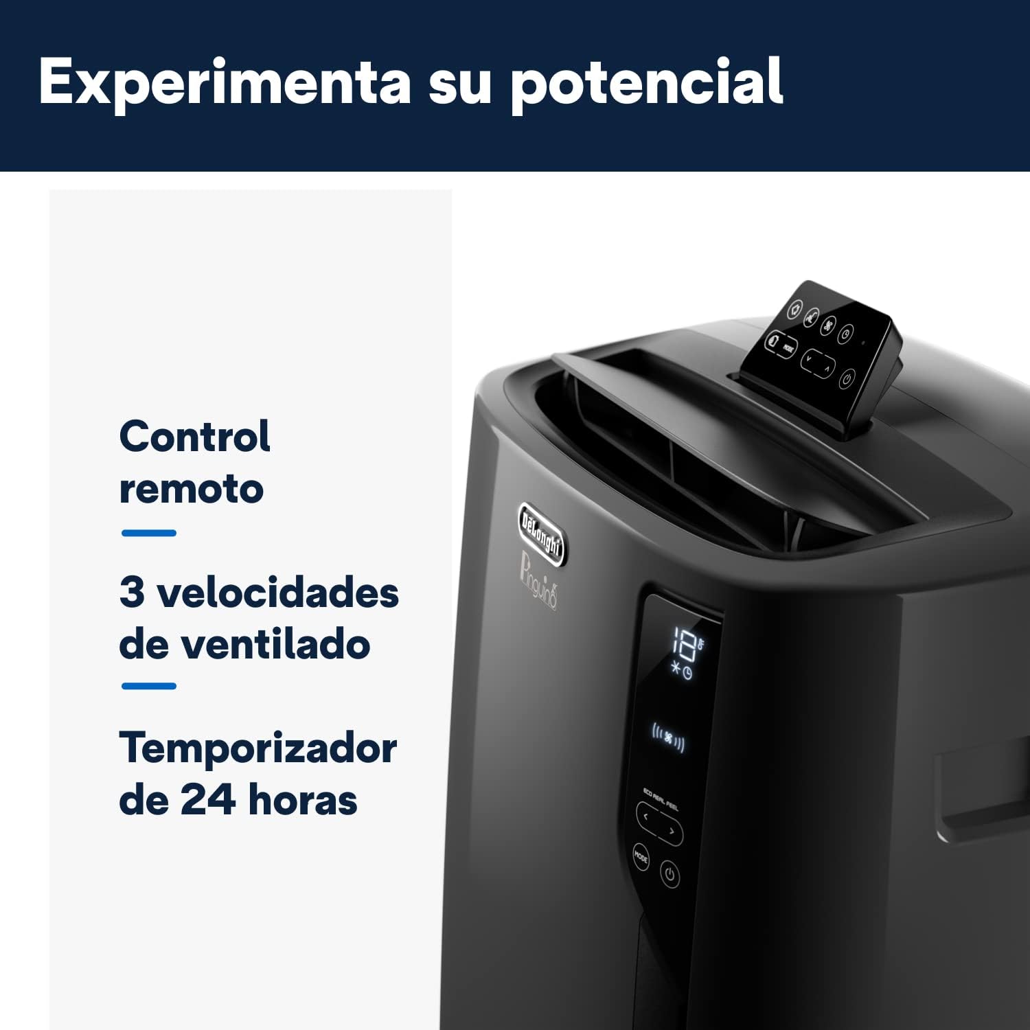 Pingüino PACEL112 Silent Aire Acondicionado Portátil Silencioso con Tecnología Eco Real Feel y Cool Surround, Función Deshumidificadora, 2.9 kW, 63 dB, Plástico, Negro, Clasa A, hasta 110m3