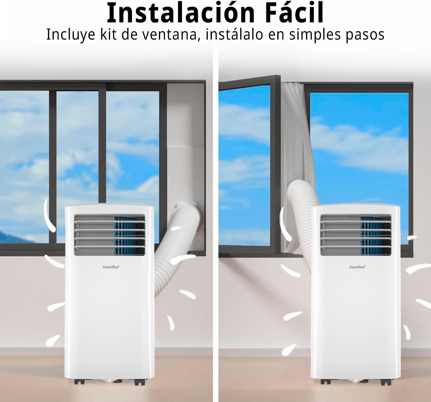 COMFEE Pingüino Aire Acondicionado Portátil 8000 BTU / 2000 Frigorías – Climatizador sin unidad exterior – Enfriador Silencioso Bajo Consumo con Kit de Ventana | 3x1 Refrigera, Ventila y Deshumidifica