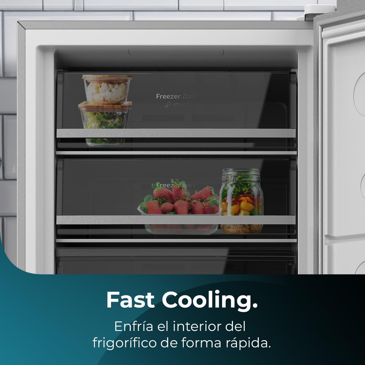 Cecotec Congelador Vertical de 380L Bolero CoolMarket UF 380 inox D. 1950W, Motor Inverter Plus, Bajo Consumo, Total No Frost, Display door, Convertible a frigorífico, Multi Airflow