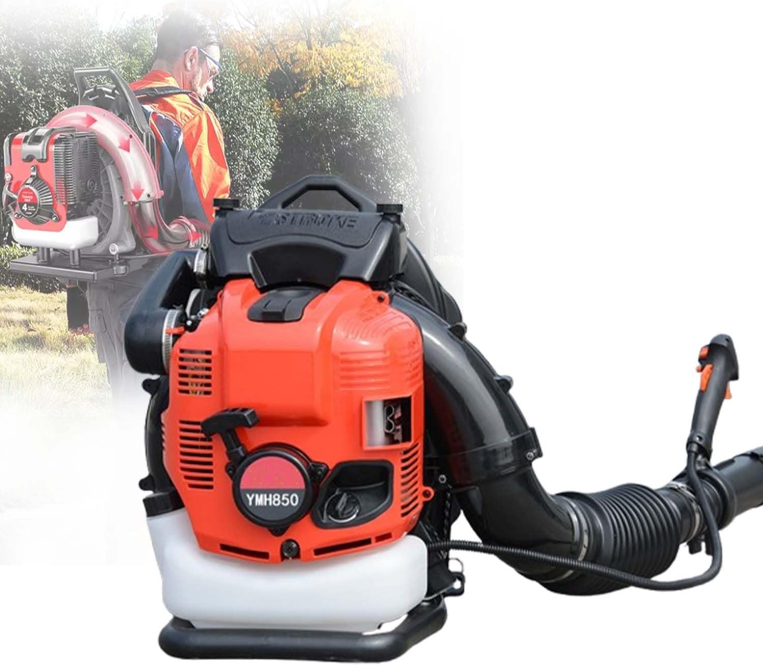 Soplador Gasolina 4 Tiempos Mochila 1000cc, Motor 12 HP, Depósito 2.0L, 10000 RPM, Potente Y Silencioso para Hojas, Nieve, Jardín, Patio Y Uso Profesional Residencial(Red)