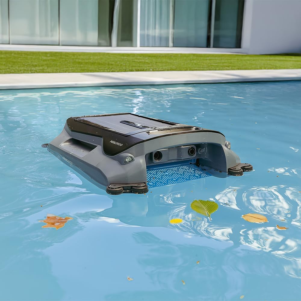 Cecotec Robot Limpiapiscinas para Superficie y Línea de Flotación Conga Pooldroid AquaSkater. Carga Solar, Autonomía 16h, Cesta de 4,5L y un Filtro de 187,5μm, Navegación Sensores Ultrasónicos