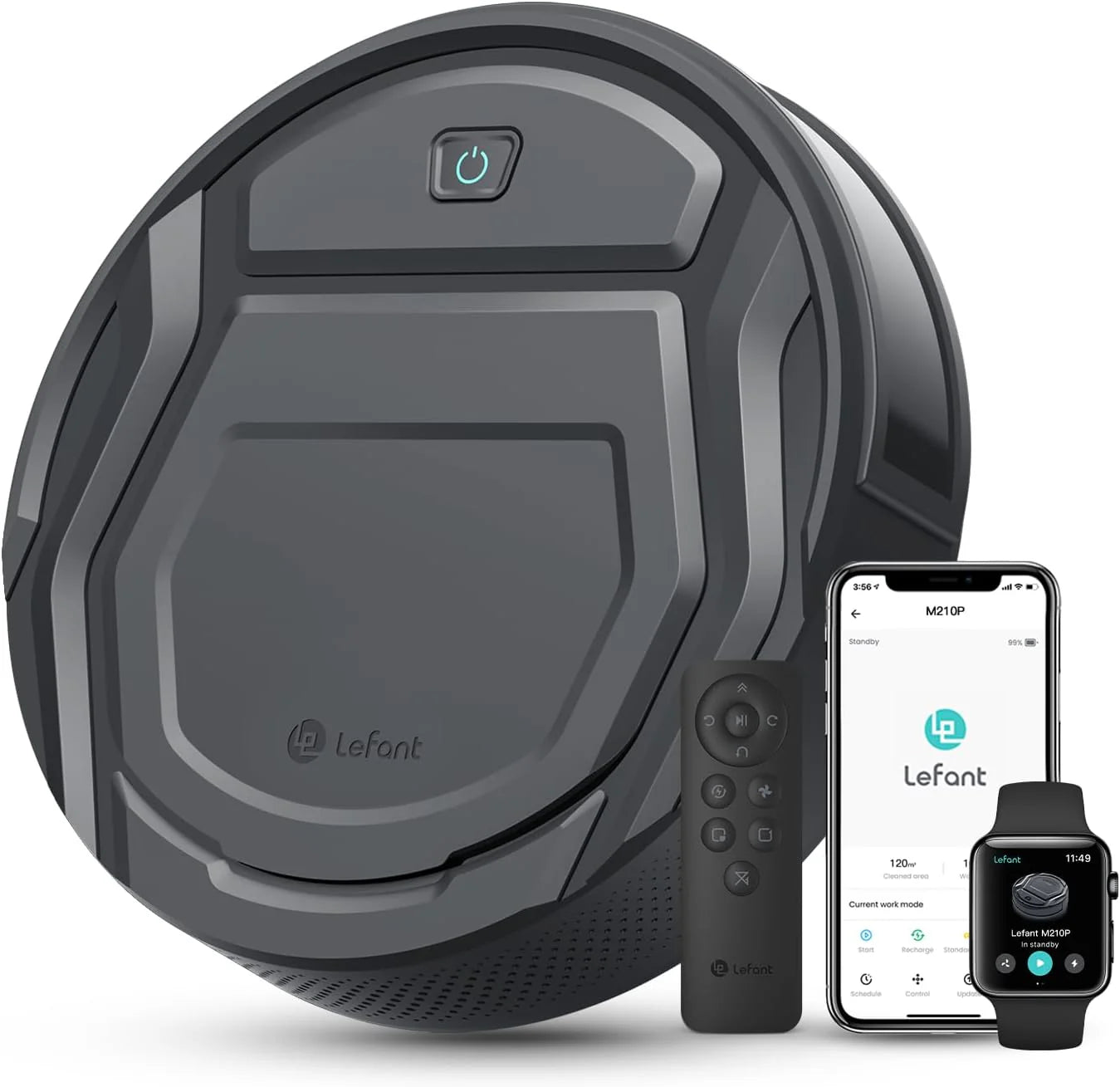 Lefant M210 Pro Robot Vacuum Cleaner, 2200 Pa Suction, 120 Min Autonomy, Tangle-Free Robot Vacuum Cleaner, Thin, Ideal for Pet Hair, Low Hair Carpets, Wi-Fi/App/Alexa, Grey
