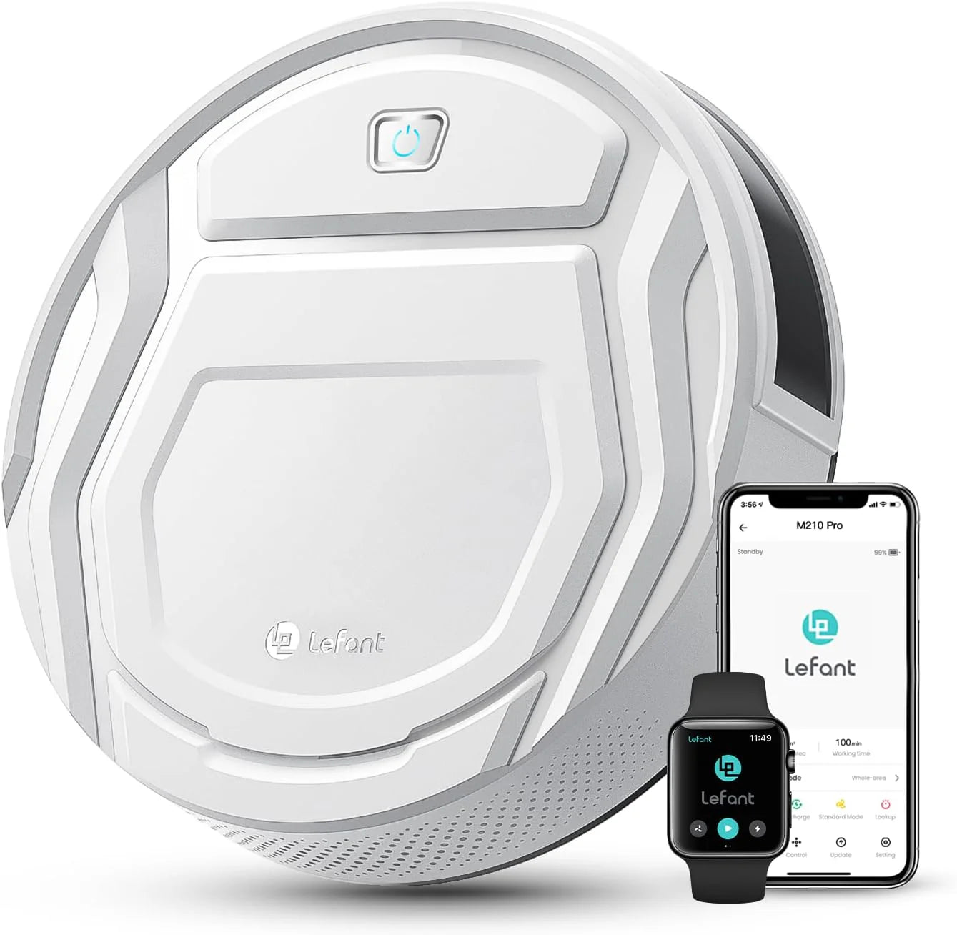 Lefant M210 Pro Robot Vacuum Cleaner, 2200 Pa Suction, 120 Min Autonomy, Tangle-Free Robot Vacuum Cleaner, Thin, Ideal for Pet Hair, Low Hair Carpets, Wi-Fi/App/Alexa, Grey