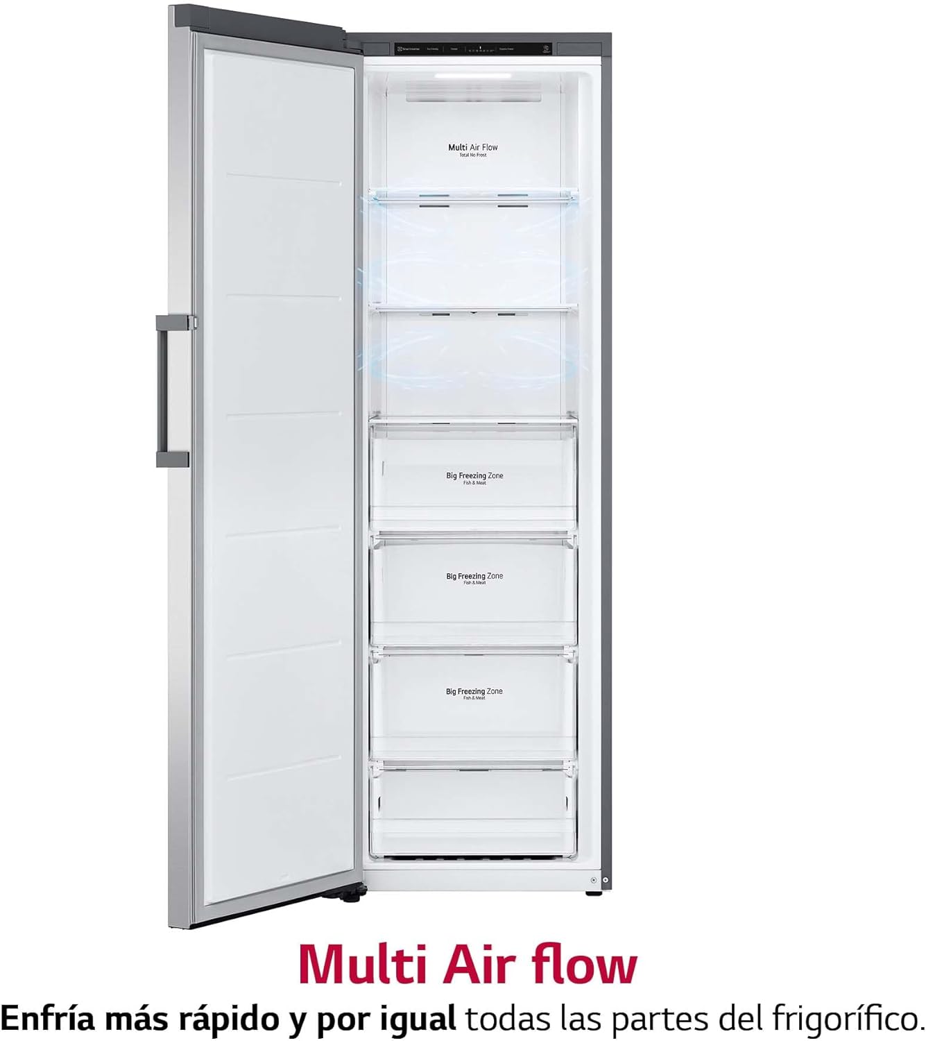 GFT41PZGSZ - Congelador No Frost Total, 1 Puerta, Compresor Smart Inverter, de 355 L y 186 cm, Congelador Vertical con Funcion de Congelacion Rapida, Color Inox