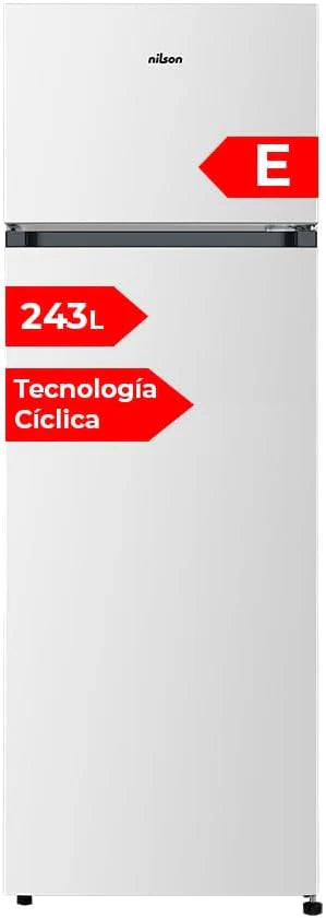 Nilson Refrigerator 2 Doors White NF145500E. Capacity 206 Liters, Reversible Door, Low Sound, Energy Efficiency Class E
