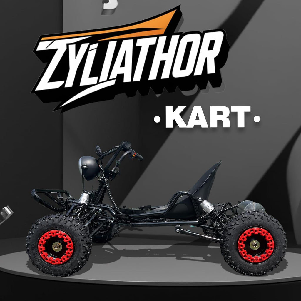 Kart Eléctrico 48V para Adultos y Niños - Motor 2000W (12-37 mph), Llantas Todo Terreno 6'', Batería 10.4Ah (Autonomía 12+ Millas), Capacidad 200 kg, 3 Modos de Velocidad, Luces LED