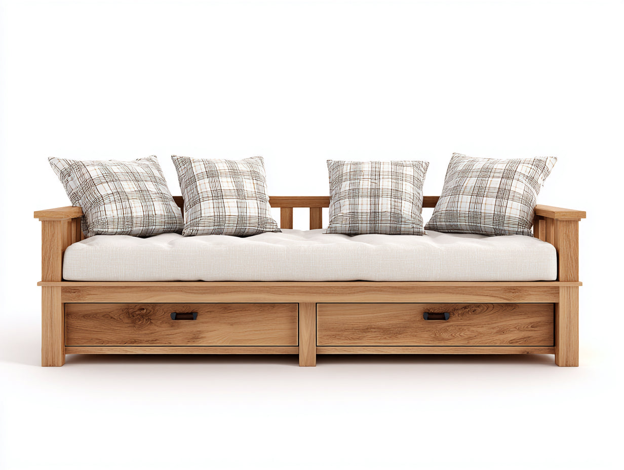 Sofás cama madera y tela 210x95x85 cm - roble natural - estilo moderno funcional