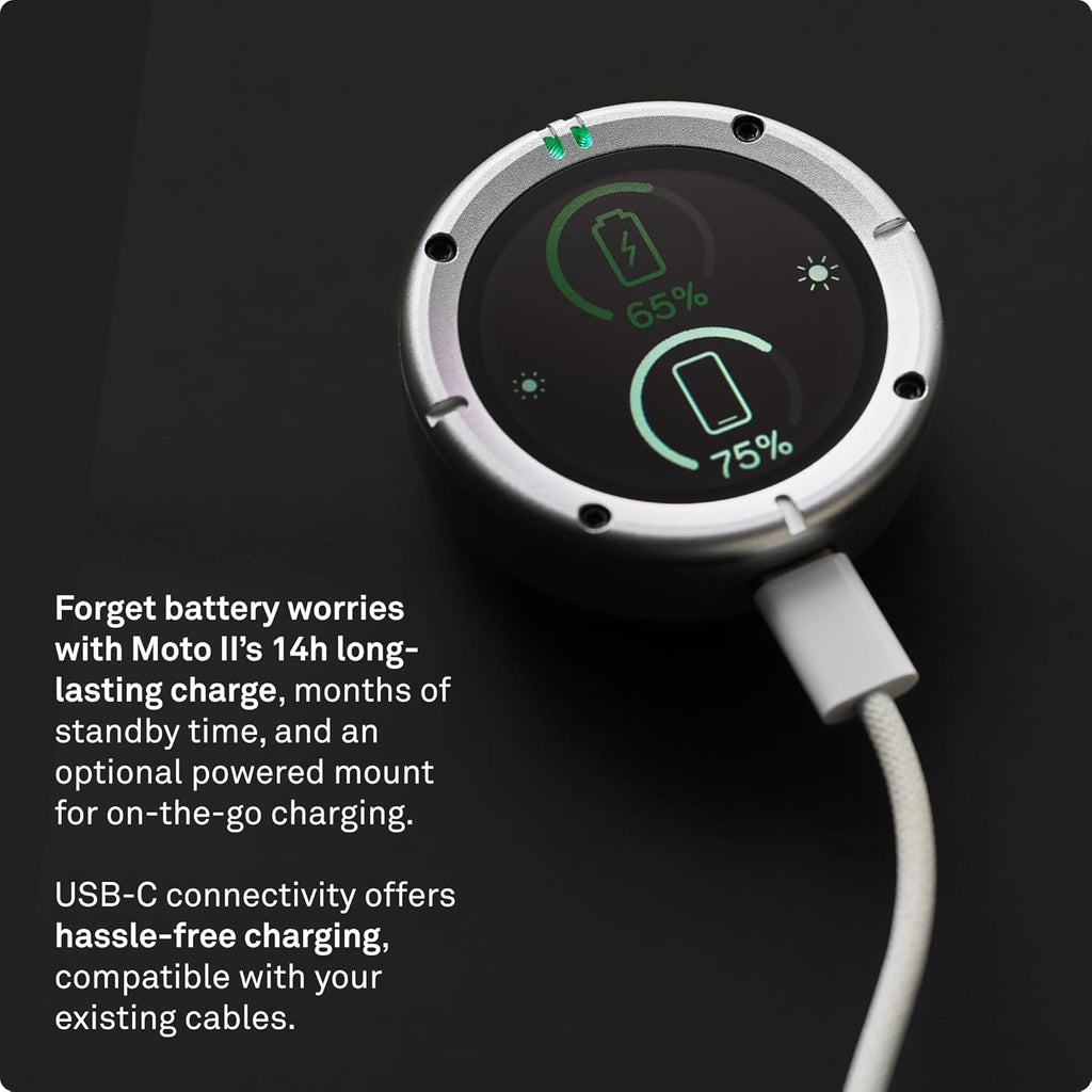Beeline Moto II - Sistema de navegación para motores | Navegación mundial | Mini carta a la carta | 14 minerales Temps écoulé | Protección de control de agua y limpieza IP67 | Premio USB-C con soporte