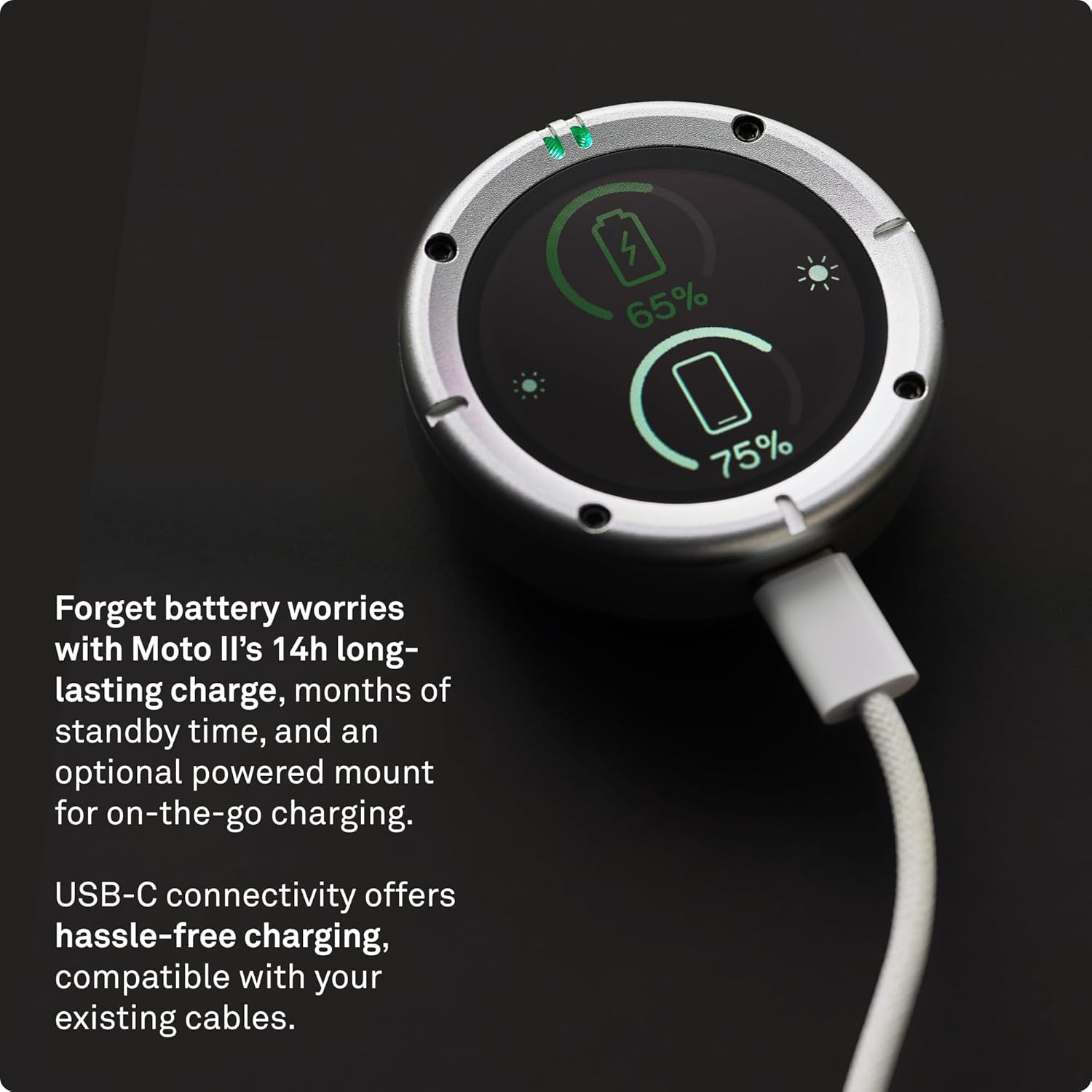 Beeline Moto II - Sistema de navegación para motores | Navegación mundial | Mini carta a la carta | 14 minerales Temps écoulé | Protección de control de agua y limpieza IP67 | Premio USB-C con soporte