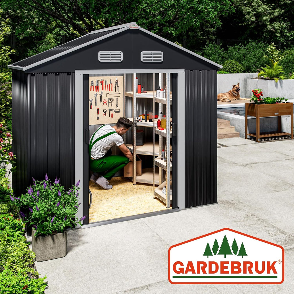GARDEBRUK® Cobertizo de Jardín 2 m² 196x132x188cm Caseta Metálica Exterior 4m³ con Base Puerta Corrediza Antracita