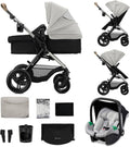 Kinderkraft MOOV XL 3 en 1, Carrito bebé hasta 27 kg, Carro, Con Asiento I-SIZE 40-75 cm, Plegable, Amortiguación, Convertible, Capazo XL, Con accesorios, Gris Claro